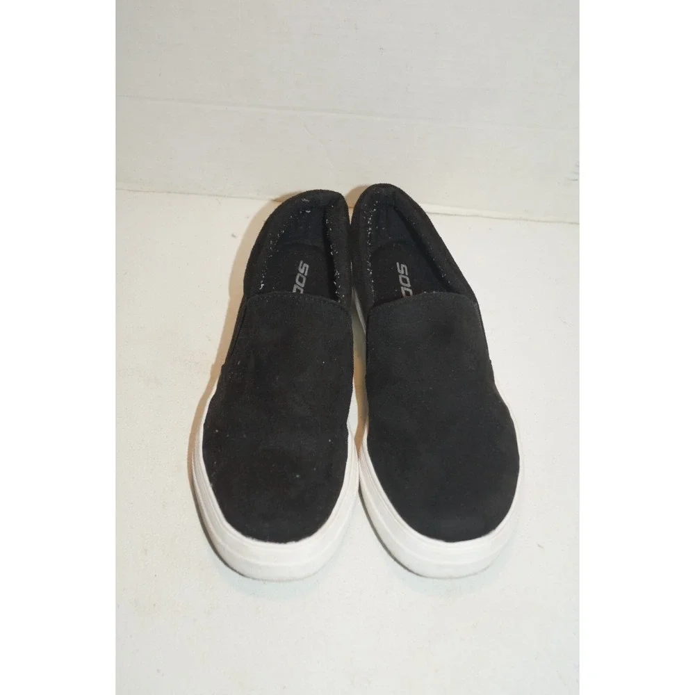 Soda Shoes Womens Size 8.5 Comfort Slip On Platform Loafer Black Faux Suede